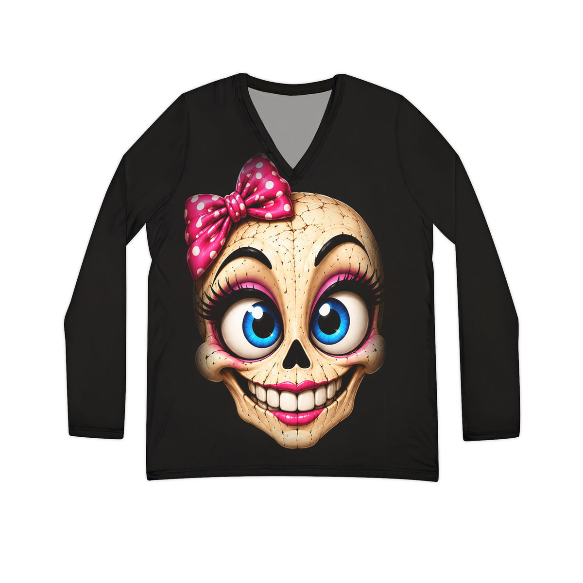 Women's Long Sleeve Shirt – Cute Sugar Skull with Pink Bow