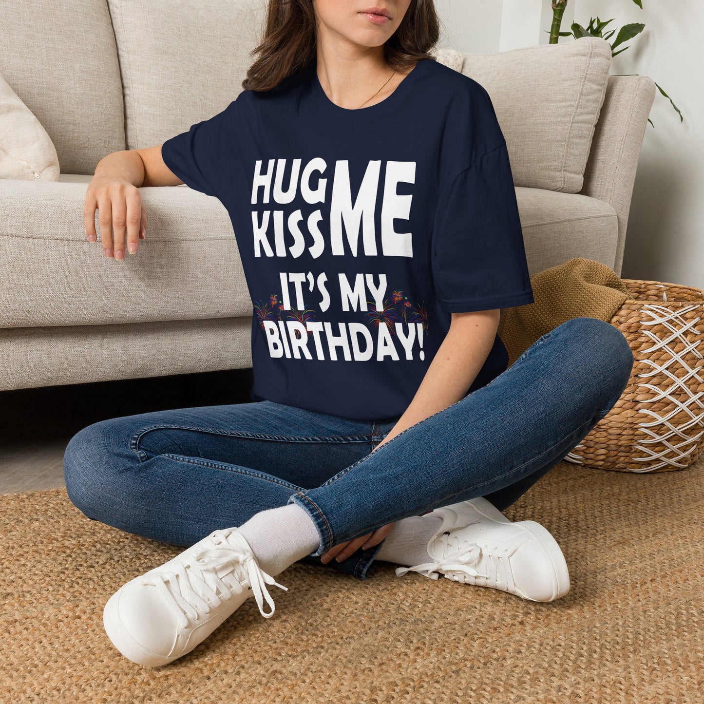 Birthday Tee — "Hug Me Kiss Me It’s My Birthday" Graphic T-Shirt Dark