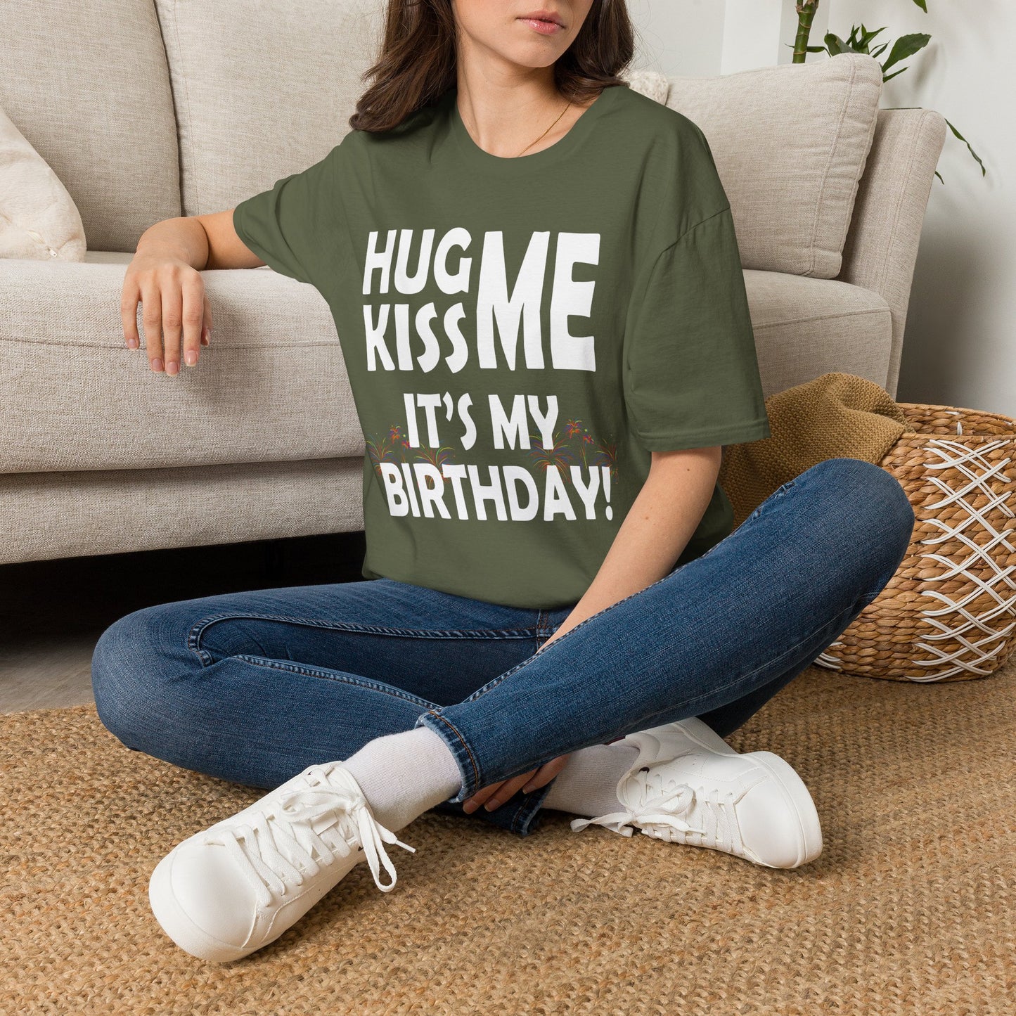 Birthday Tee — "Hug Me Kiss Me It’s My Birthday" Graphic T-Shirt Dark