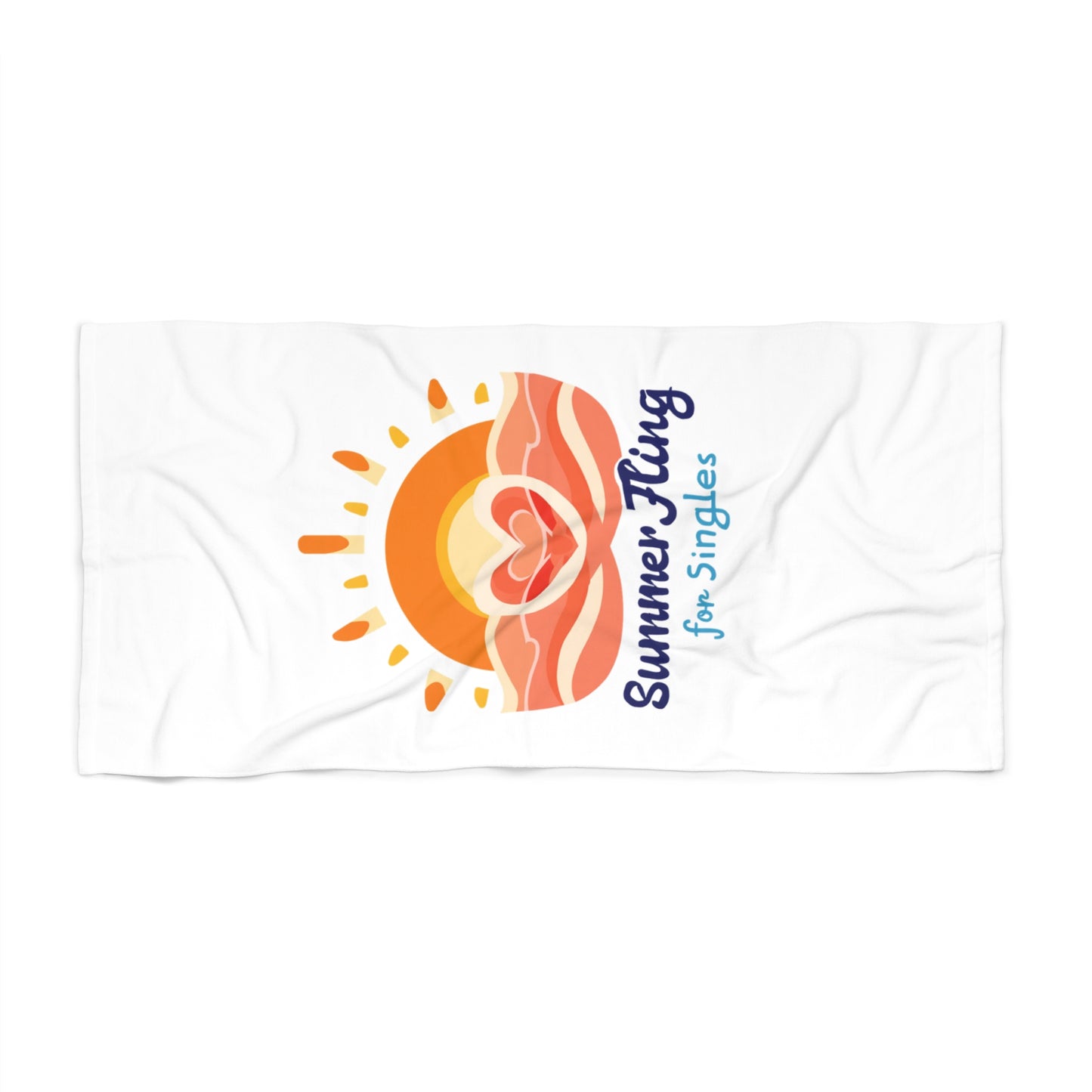 "Summer Fling for Singles" Retro Sunset Heart Beach Towel