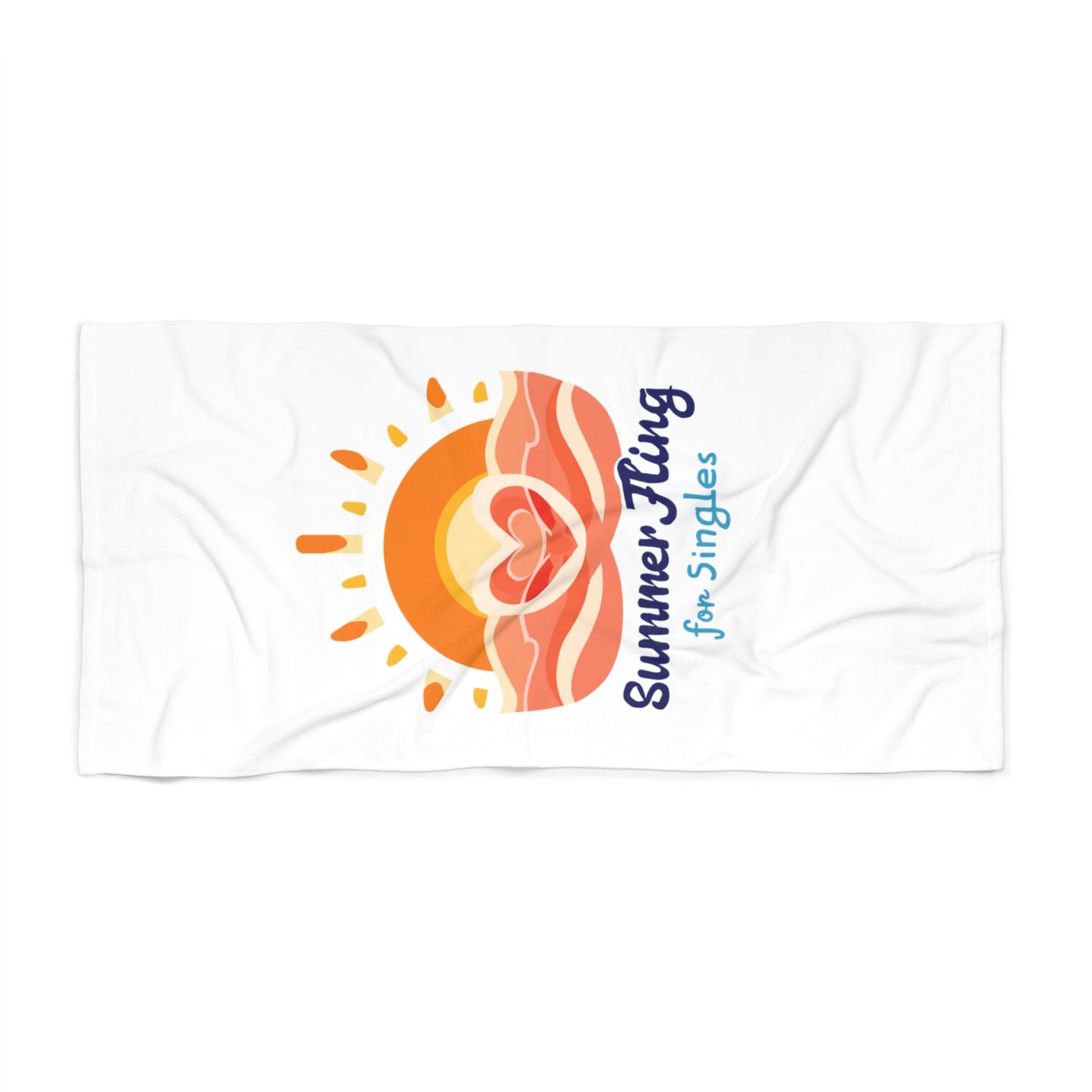 "Summer Fling for Singles" Retro Sunset Heart Beach Towel