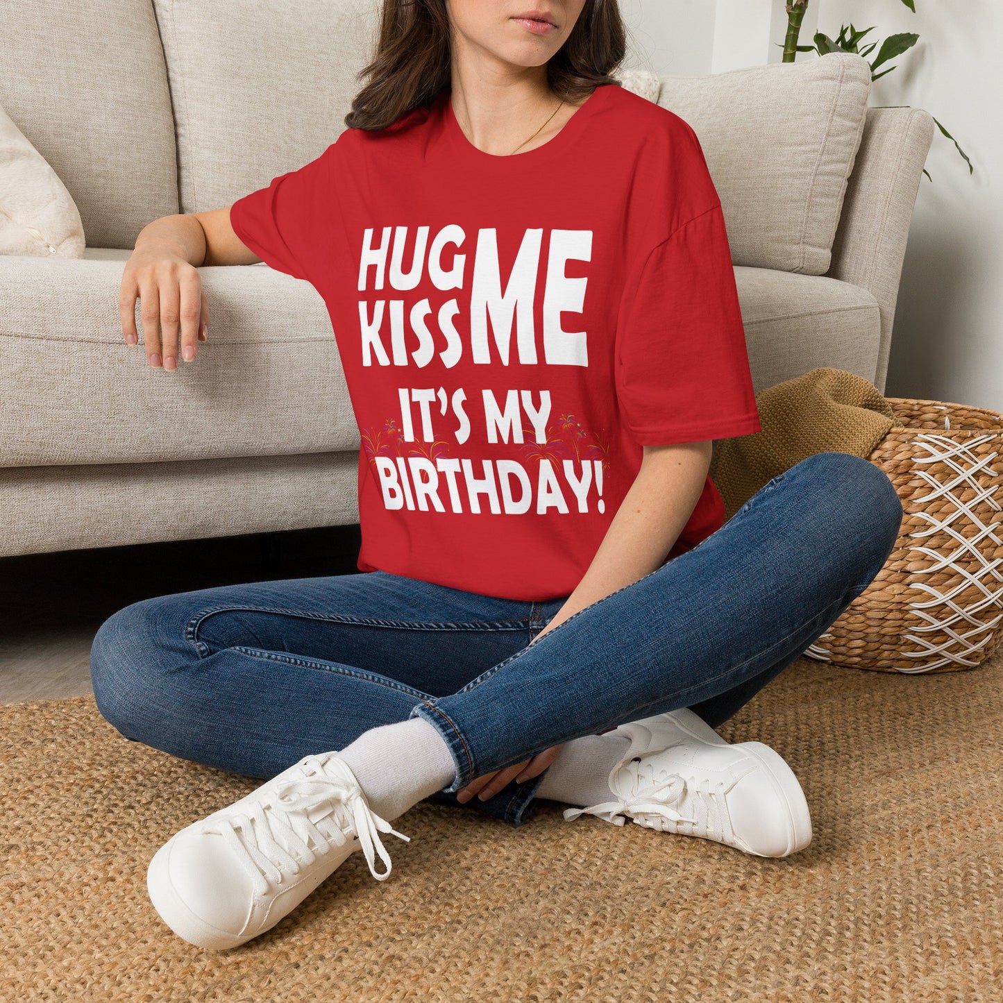 Birthday Tee — "Hug Me Kiss Me It’s My Birthday" Graphic T-Shirt Dark