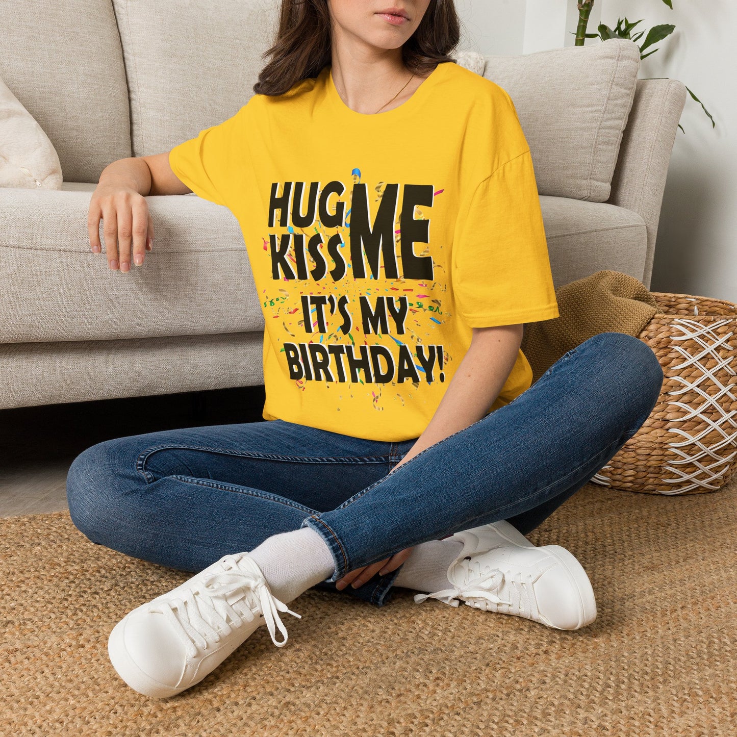 Birthday Tee — "Hug Me Kiss Me It’s My Birthday" Graphic T-Shirt