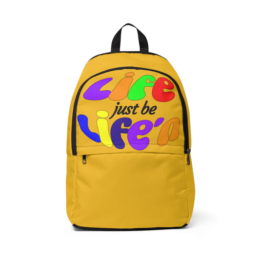 Life Just Be Life'n Inspirational Fabric Backpack with VIBGYOR Accented