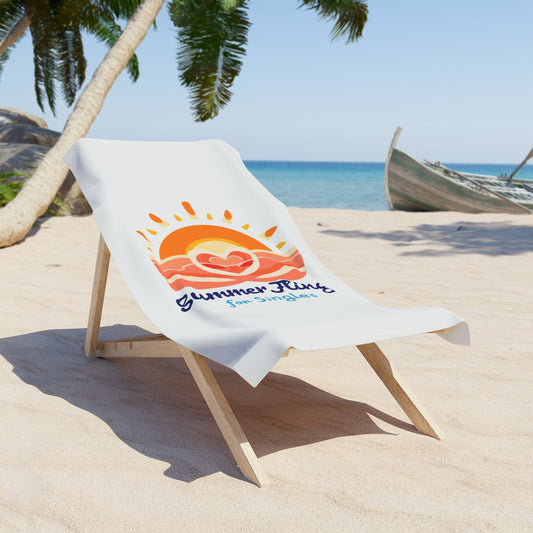 "Summer Fling for Singles" Retro Sunset Heart Beach Towel