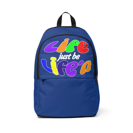 'Life Just Be Life'n' Inspirational Fabric Backpack -Blue/VIBGYOR