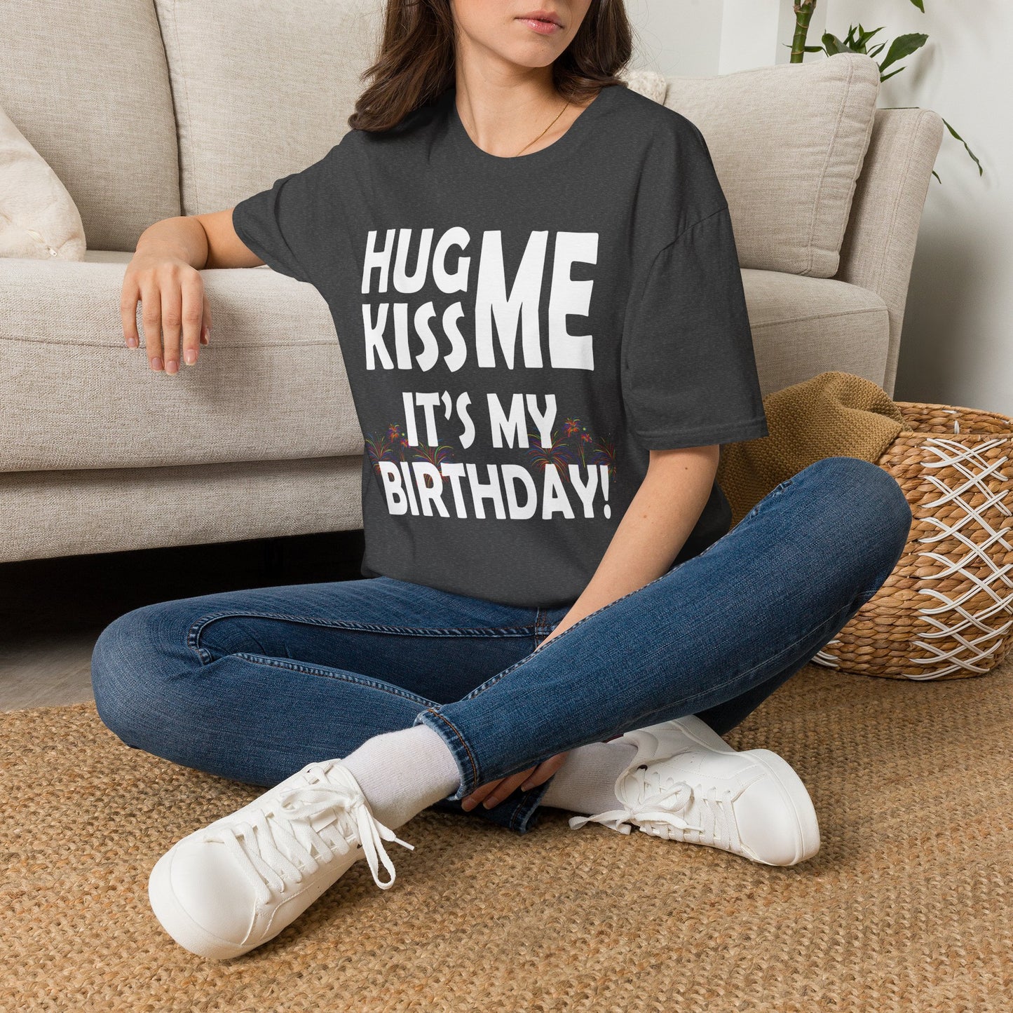 Birthday Tee — "Hug Me Kiss Me It’s My Birthday" Graphic T-Shirt Dark