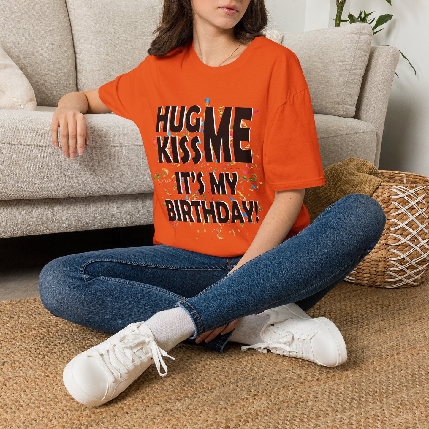 Birthday Tee — "Hug Me Kiss Me It’s My Birthday" Graphic T-Shirt